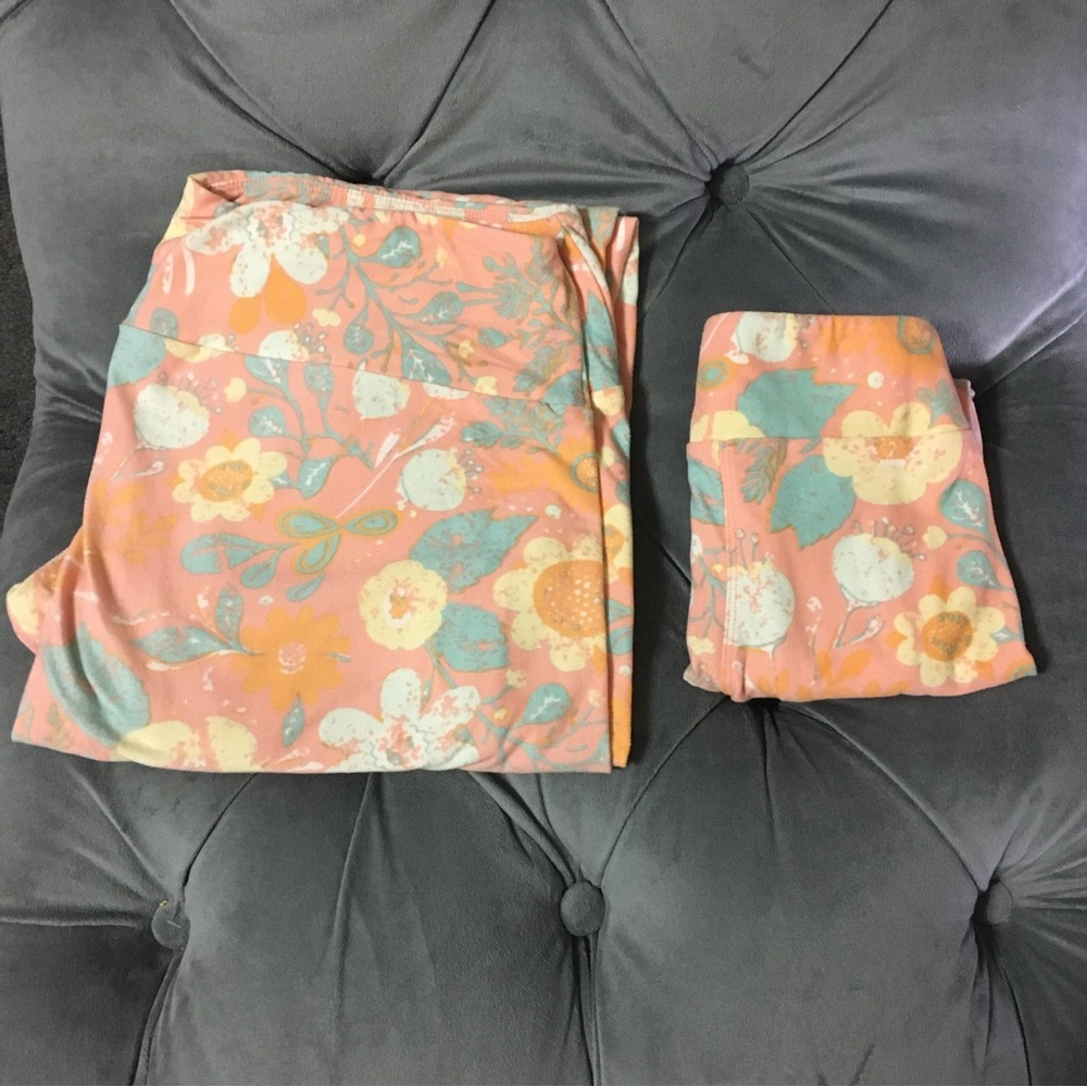 Orange Floral TC and kids mommy & Me leggings set